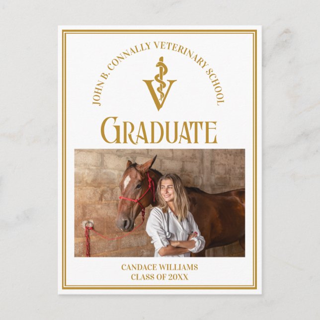 Chic Guld Veterinary School Photo Studenten Meddelande Vykort (Framsida)