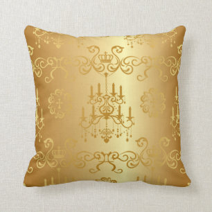 Chic guld, vintage, ljuskrona, damast, trendig, kudde