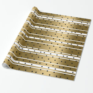Chic Guld & vit Rand med svart Polka dots Presentpapper