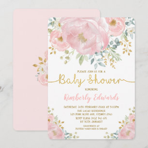 Chic  Guld Watercolor Flower Girl Baby Shower Inbjudningar