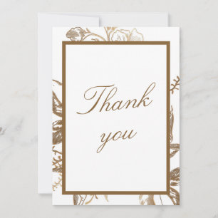 Chic Guld & White Faux Metall Blommigt Photo Bröll Tack Kort