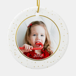 Chic Guld & White Joy Helgdag Family Photo Christm Julgransprydnad Keramik