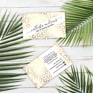 Chic Guld White Leopard Cheetah Animal Print Visitkort