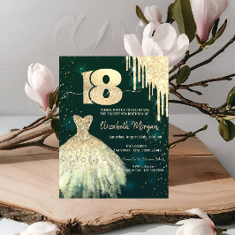 Chic guldglitterdroppkjol grön 18-årsdag inbjudningar