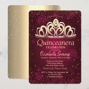Chic guldkonfettitiara Burgundy Quinceañera Inbjudningar