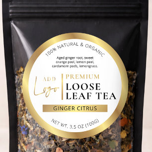 Chic guldlogo lösbladig te kaffe produktetikett runt klistermärke