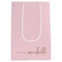Chic guldmonogram namn skript rosablommig rosa