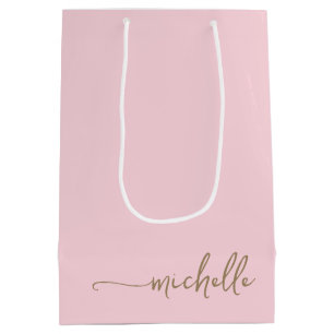 Chic guldmonogram namn skript rosablommig rosa
