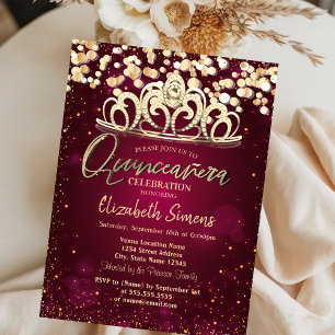 Chic guldprickar, Tiara Burgundy Quinceañera Inbjudningar