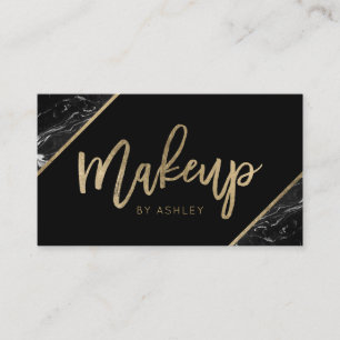 Chic guldsvartmarmor skrivar makeuptypografi visitkort