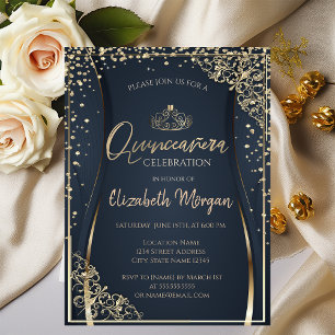 Chic guldtiara, diamanter Quinceañera  Inbjudningar