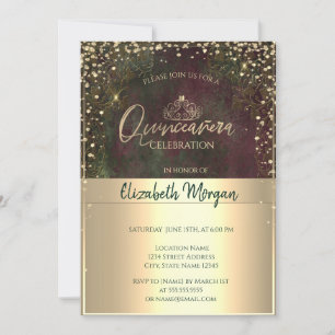 Chic guldtiara, diamanter vintage Quinceañera Inbjudningar