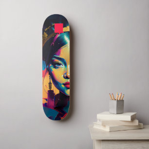 Chic Gulfenolfärgad Impasto Oljemålning Kvinnor Mini Skateboard Bräda 18,5 Cm