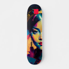 Chic Gulfenolfärgad Impasto Oljemålning Kvinnor Mini Skateboard Bräda 18,5 Cm