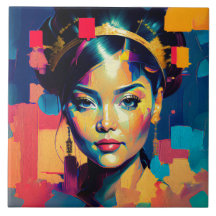 Chic Gulfenolfärgade kvinnor Impasto Oljemålning