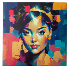 Chic Gulfenolfärgade kvinnor Impasto Oljemålning Kakelplatta