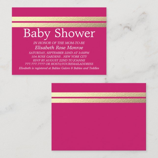 Chic Gulfenolja Rand, Rosa Baby Shower Biljett (Fram/baksida)