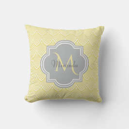 Chic Gult Art Deco Scallops Grått Monogram Namn Kudde