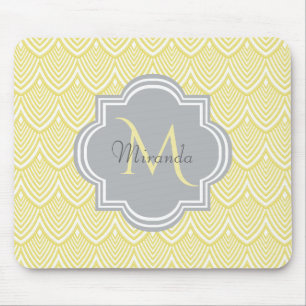 Chic Gult Art Deco Scallops Grått Monogram Namn Musmatta