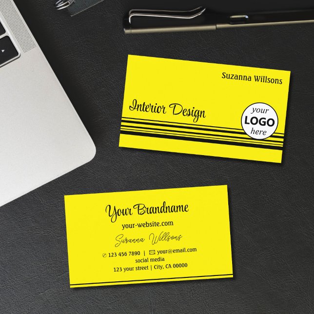 Chic Gult Black Rand med Logotyp Professionell Visitkort (Skapare uppladdad)