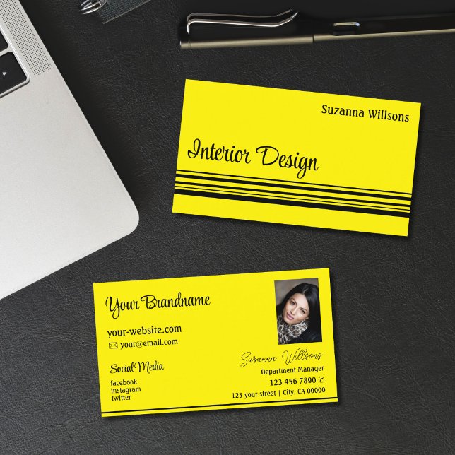 Chic Gult Black Rand med Photo Professionell Visitkort (Skapare uppladdad)