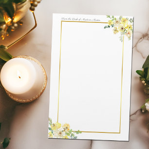 Chic Gult Blommigt Guld Gräns Anpassningsbar Brevpapper