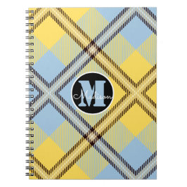 Chic Gult Blue Play Tartan Monogram Script Namn Anteckningsbok