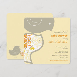 Chic Gult Damask Chick Baby Shower Party Inbjudan