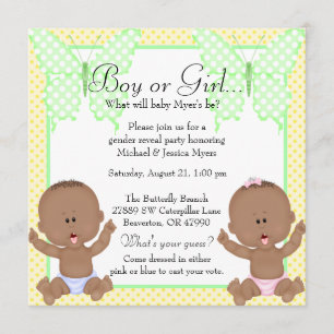 Chic Gult & Grönt Butterfly Gender Reveal Inbjudningar