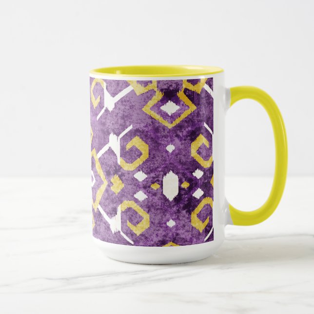 Chic gult lila ikat tribal mönster mugg (Höger)