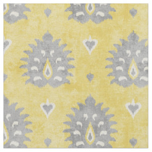 Chic gult och grått damask ikat stam mönster tyg