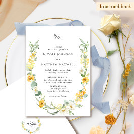 Chic Gult och vit Blommigt Monogram Bröllop Inbjudningar