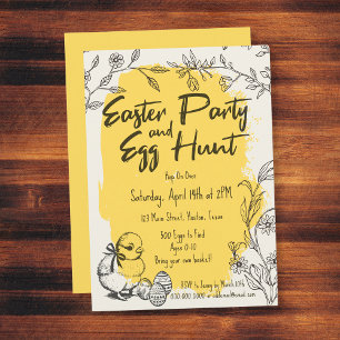 Chic Gult Påsk Party & Egg Hunt Inbjudningar