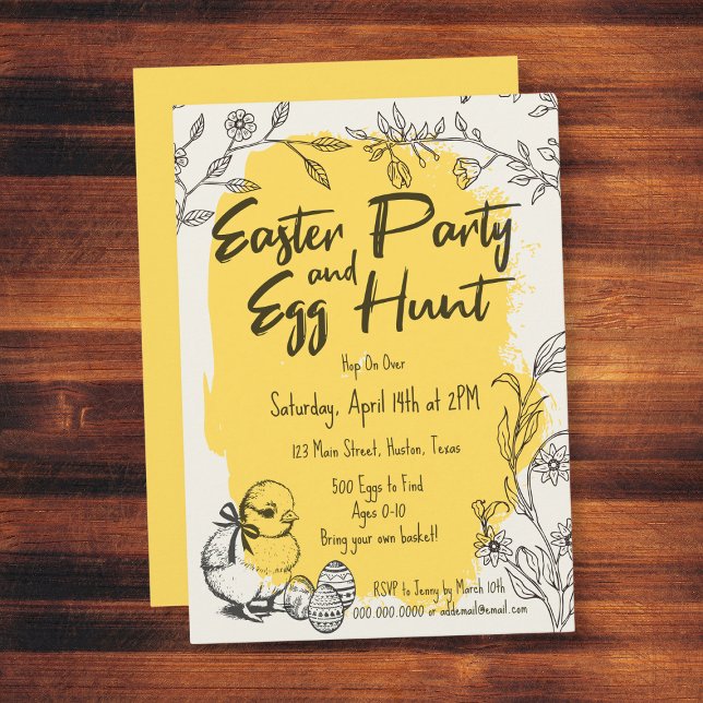 Chic Gult Påsk Party & Egg Hunt Inbjudningar (Chic Yellow Easter Party & Egg Hunt Invitation
)
