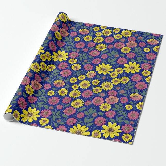 Chic Gult Rosa Daisy  Flower Botanical Garden Presentpapper (Utrullad)