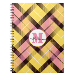 Chic Gult Rosa Play Tartan Monogram Script Namn Anteckningsbok