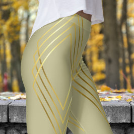 Chic Gult Sage Diamonds Mönster Leggings