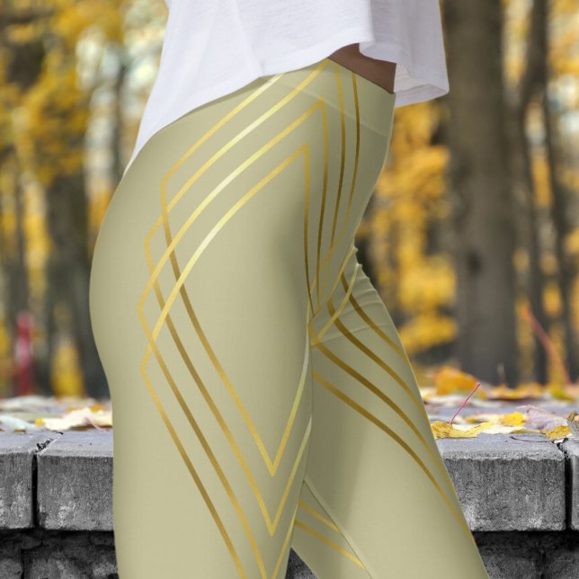 Chic Gult Sage Diamonds Mönster Leggings (Chic Diamonds on Sage Patterned Leggings)