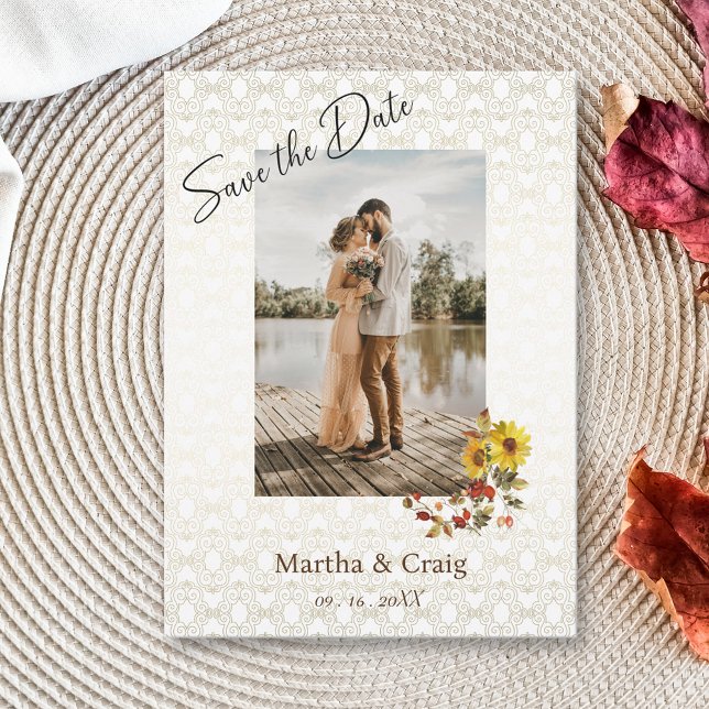 Chic Gult Solros Snöre fotospara datum Inbjudningar (Skapare uppladdad)