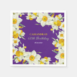 Chic Gult Vit  Daffodil Blommigt Lila Födelsedag Pappersservett