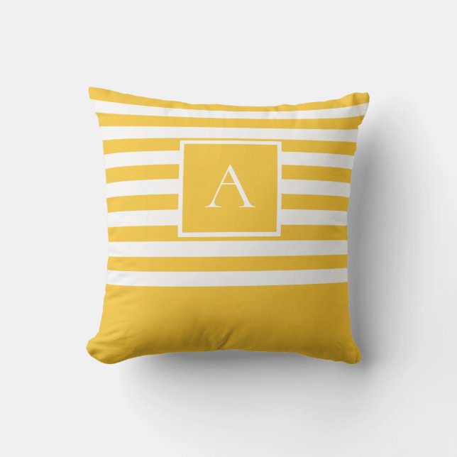 Chic Gult Vita Rand-torget Brev Monogram Kudde (Framsida)