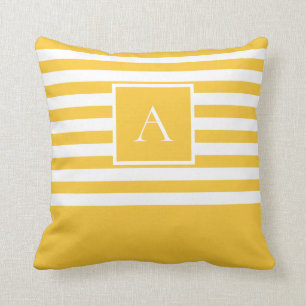 Chic Gult Vita Rand-torget Brev Monogram Kudde