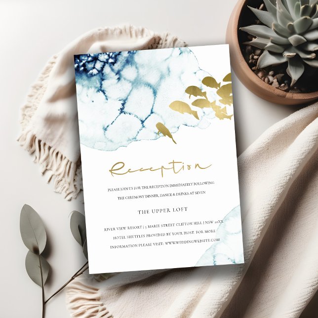 CHIC GYLLENE NAVBLÅ UNDERVATTENSFISK BRÖLLopsMOTTA Tilläggskort (Skapare uppladdad)