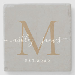 Chic Gyllt Bokstavsmönster Namn Bröllopsdatum Sten Stenunderlägg