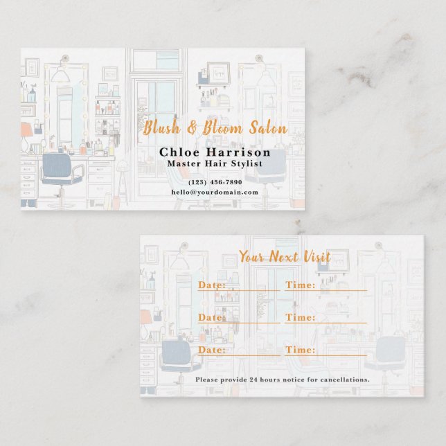 Chic Hair Salon Appointment Card & Visitkort (Fram/baksida)