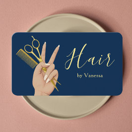 Chic Hair Salon Hairstylist Hairdresser Navy Blue Visitkort