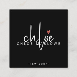 Chic Hair Stylist Minimalist Monogram Black Fyrkantigt Visitkort