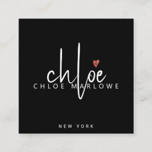 Chic Hair Stylist Minimalist Monogram Black Fyrkantigt Visitkort