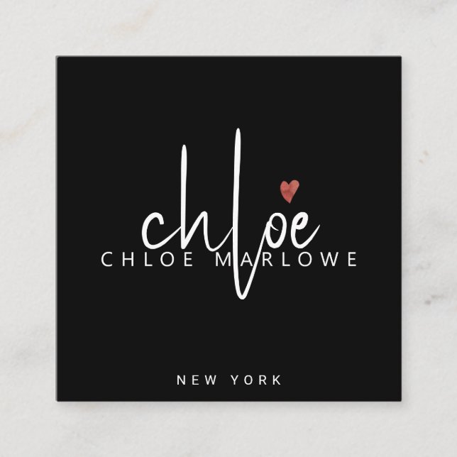 Chic Hair Stylist Minimalist Monogram Black Fyrkantigt Visitkort (Framsida)