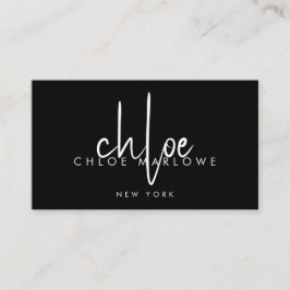 Chic Hair Stylist Minimalist Monogram Black Visitkort